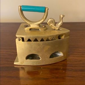Antique heavy brass charcoal iron with rooster 🐓